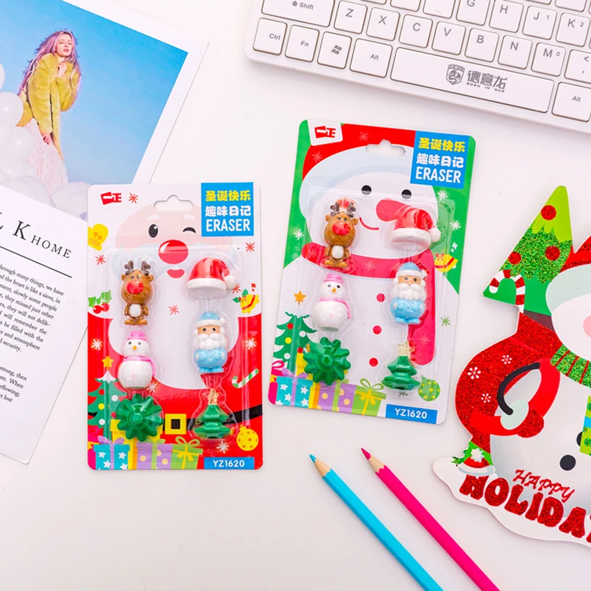 6 шт./компл. Рождественский подарок набор ластиков, творческий Санта Клаус Рождественская елка карандашный Ластик Мультфильм 3D сборные игрушки для детей, подарок