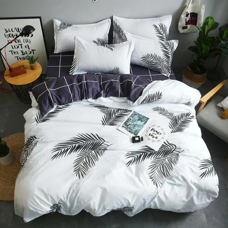 4 шт. простой стиль пододеяльник простыня Комплект постельного белья с принтом