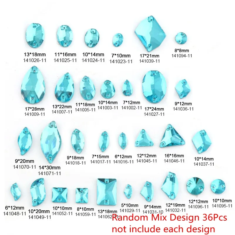 36 шт./пакет Аквамарин смешанный размер стразы с плоской задней стороной для