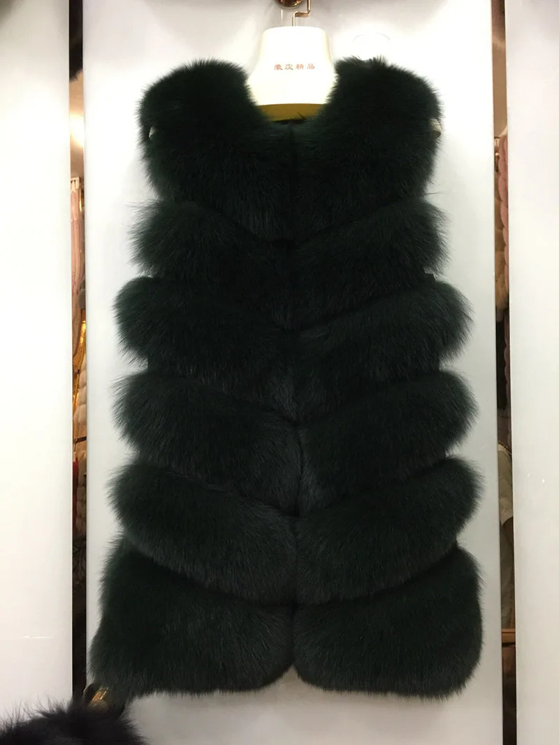 Dark Green Jancoco Max, новинка, Длинный жилет из натурального Лисьего меха, Осень-зима, теплый, 6 рядов, жилет, женский, Повседневный, мягкий, жилет, высокое качество, S7167 - Цвет: Dark Green