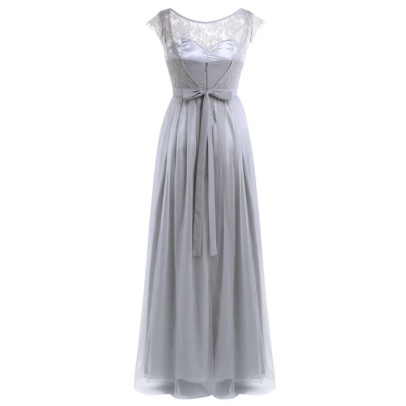 Женское длинное вечернее платье из тюля с рукавом-крылышком для подружки невесты