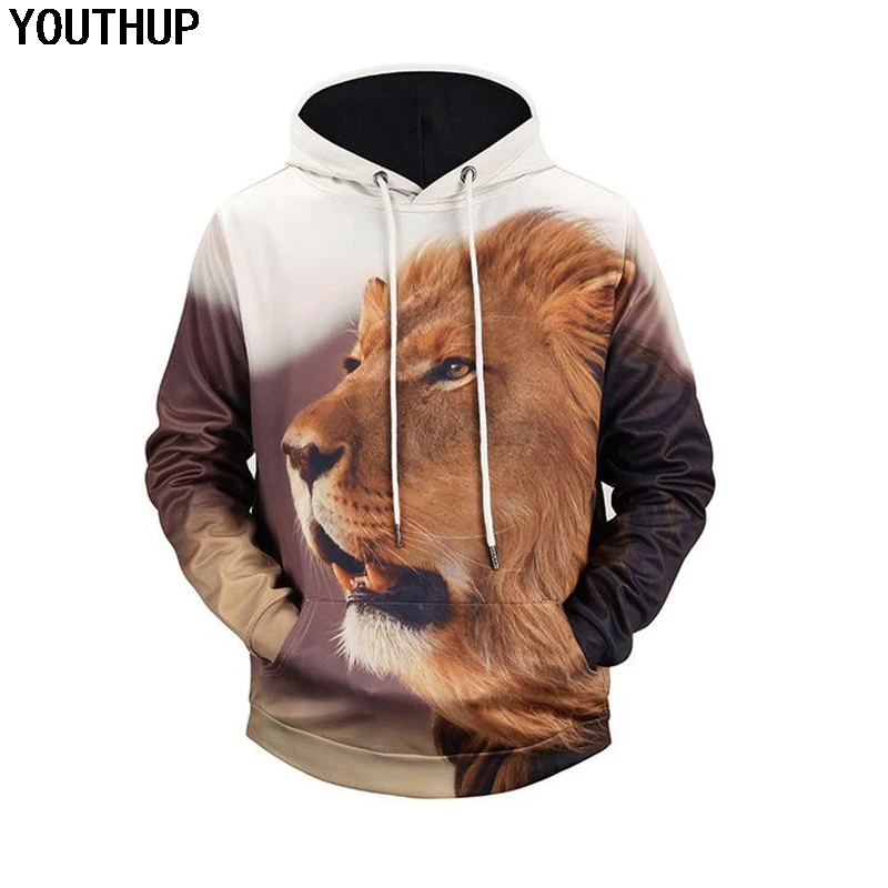 YOUTHUP 2020 толстовки с Львом мужские 3d животным принтом капюшоном плюс размер