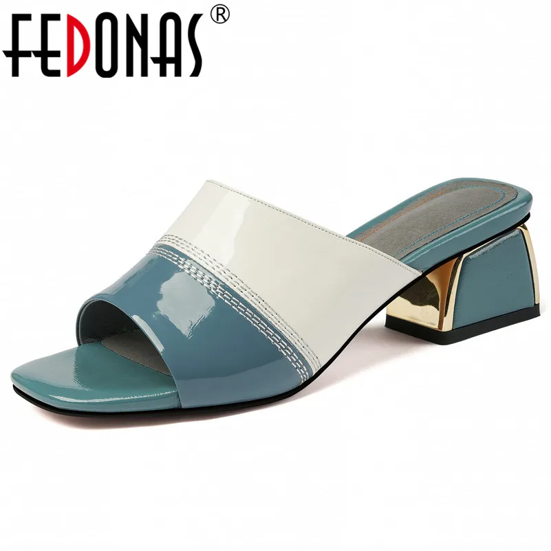FEDONAS/классические женские босоножки на толстом каблуке с открытым носком; Разноцветные туфли-лодочки без застежки из натуральной кожи; новые летние вечерние женские повседневные туфли