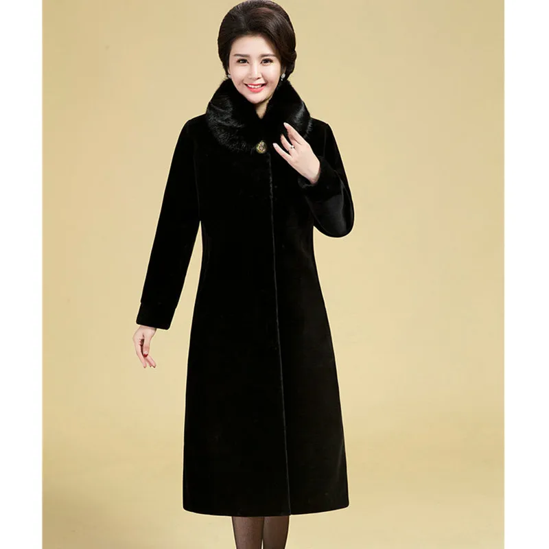 

UHYTGF L-3XL Plus size Outerwear Women's Winter fur jacket luxury Imitation mink plush long coat Black loose Female jacket 1166