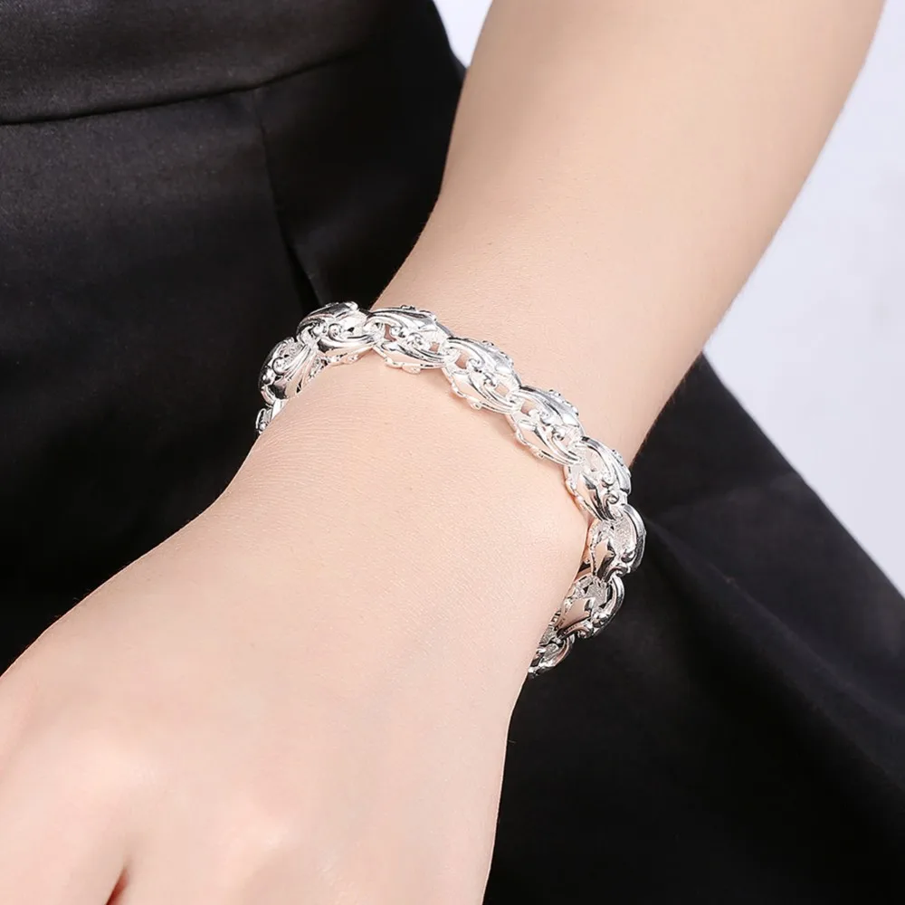 Посеребренный полый цветок очарование браслет Pulseira de Prata женские модные