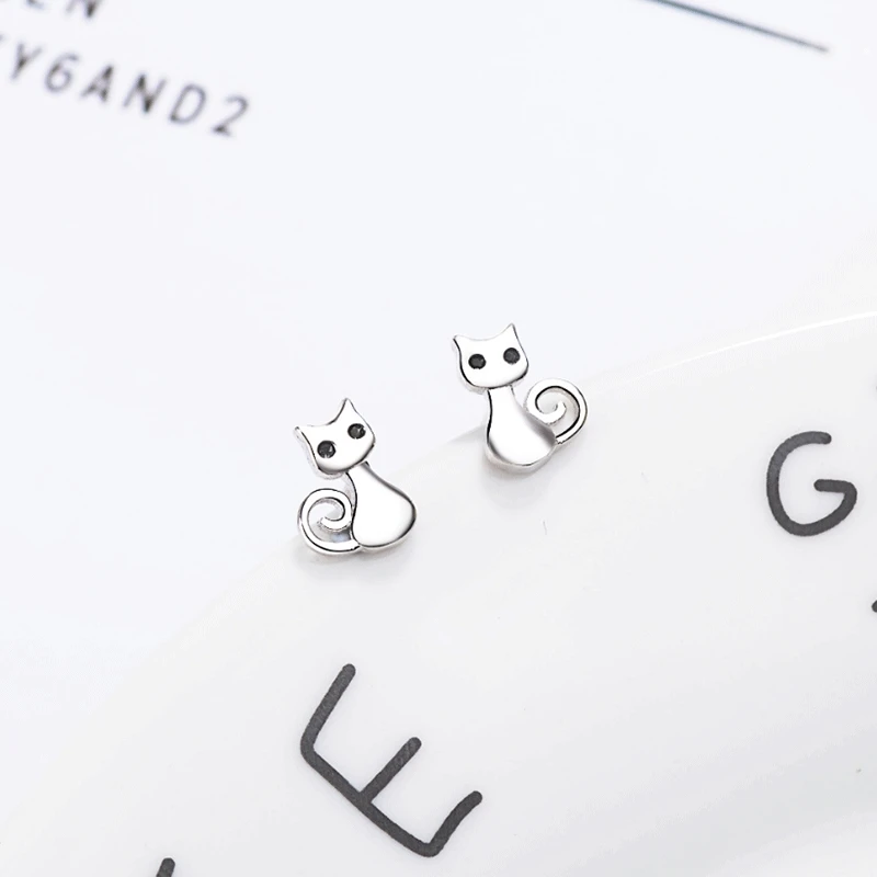 Platinum Plated OQEPJ классические очаровательные серьги с кошками из стерлингового серебра 925 пробы модные серьги в виде животных для женщин Изысканные Простые Ювелирные изделия для домашних животных подарок Лидер продаж - Окраска металла: Platinum Plated