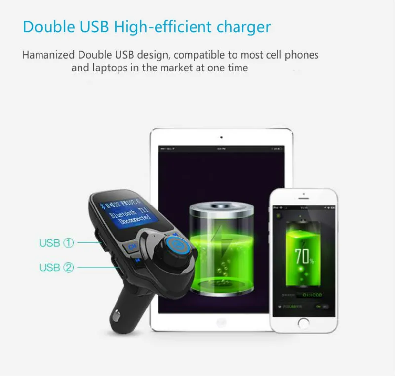 Bluetooth Wireless Car Mp3 Player Handsfree Kit FM Transmitter A2DP 5V 2.1A USB Charger LCD Display Modulator | Автомобили и