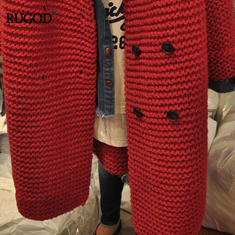 Женский вязаный кардиган RUGOD однотонный красный Асимметричный свободный свитер