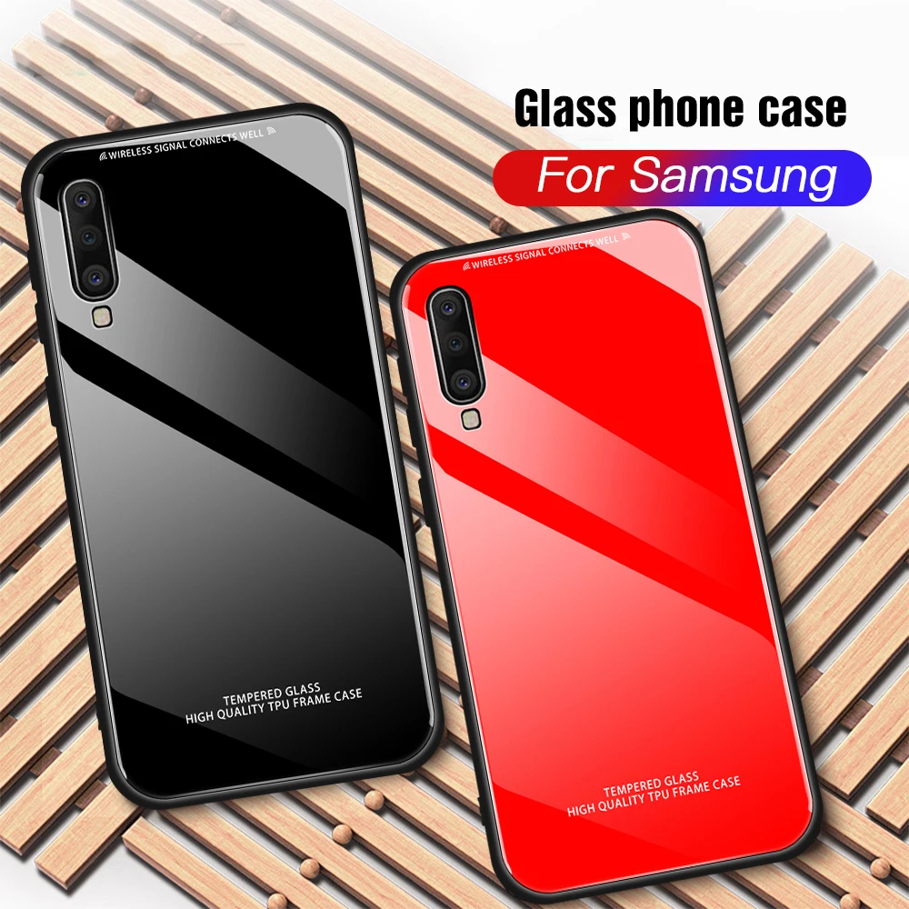 Закаленное Стекло чехол для samsung Galaxy A10 A20 A30 A40 A50 A70 S8 S9 S10 плюс S10e A20e Мягкий Силиконовый ТПУ Жесткий чехол-накладка с рисунком чехол Крышка