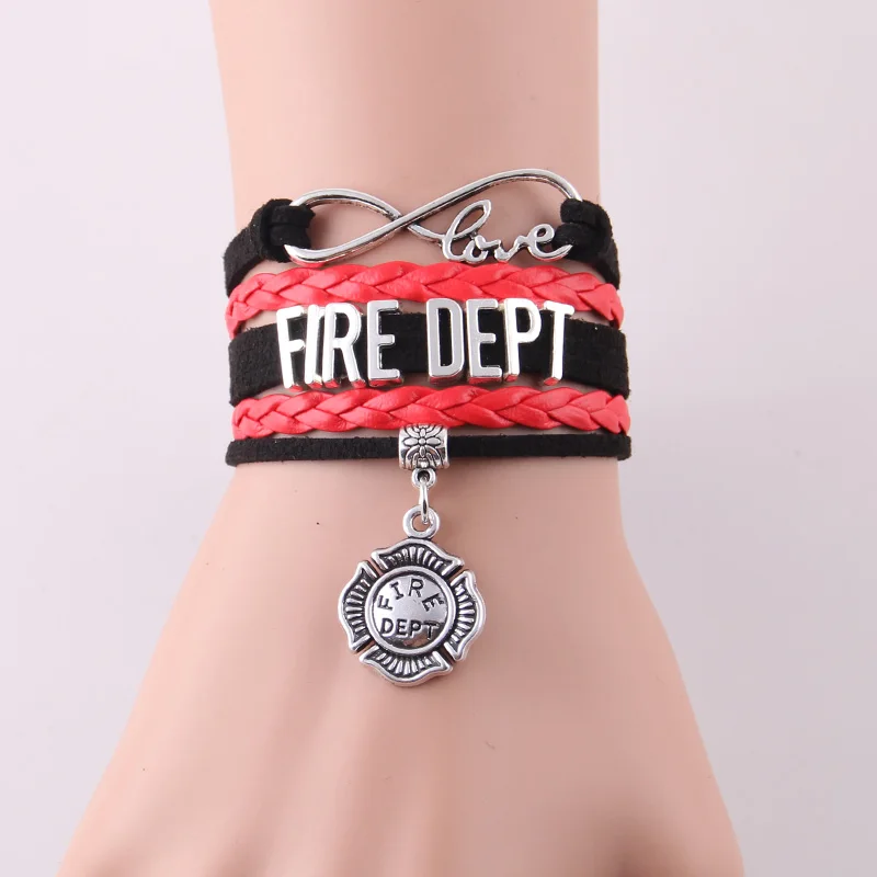 Little Minglou Infinity love firefighter fire dept wife mom daughter bracelet men bracelets &amp bangles for women jewelry | Украшения и