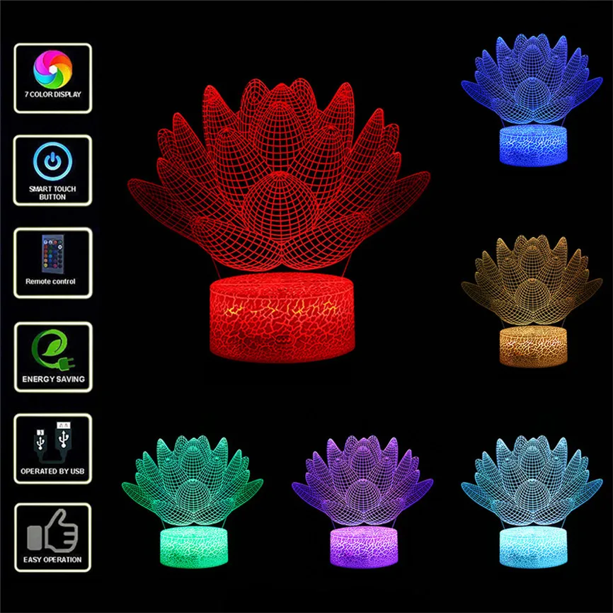 Светодиодная 3D USB лампа с подсветкой Оптическая иллюзия рабочий стол ночник 7
