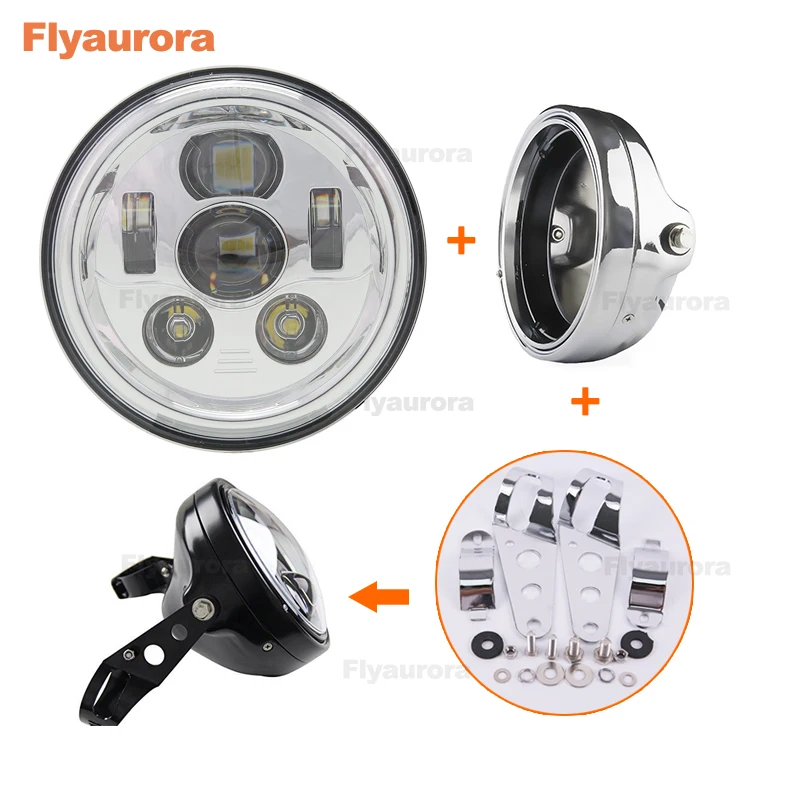 Черная/хромированная 5 75 светодиодная фара дюймов для мотоцикла 3/4