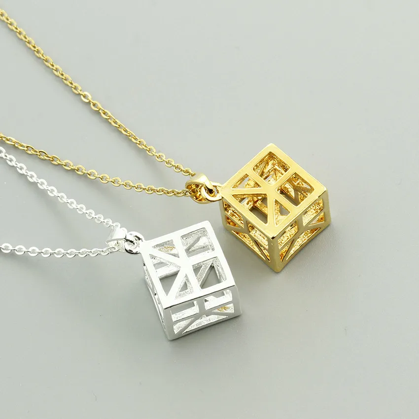 Cube Pendant 3D Minimal Geometric Necklace For Women Punk Jewelry Stainless Steel Charm Chain 2017 New Collier Femme Bijoux Bff | Украшения