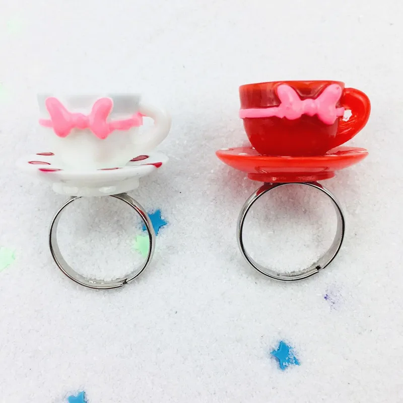 Adjustable Women Coffee Cup Rings Creative Cartoon Kawaii Designs Retro Ring Resin Fashion Jewelry | Украшения и аксессуары