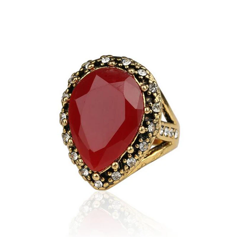 Золотое Кольцо Турецкая Мода Винтаж Австрия Кристалл Смола Water Drop Gem Женщины