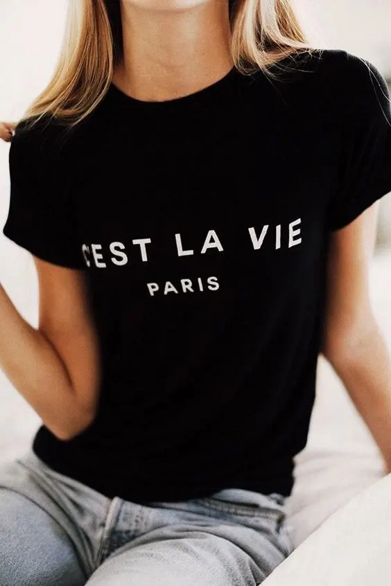 

Skuggnas C'EST LA VIE Paris France ladies tee women funny tumblr graphic tshirt summer outfit tops grunge 90s fashion t-shirt