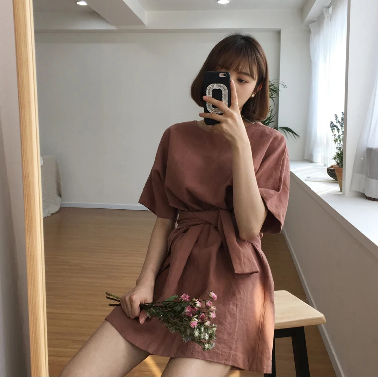 

Casual Summer Dress Simple Style Strap Women Dress Korean Fashion Loose Dresses