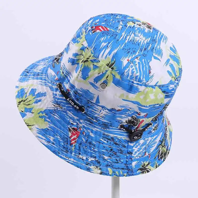 Light Blue Sparsil Мужская Солнцезащитная летняя кепка с регулируемой застёжкой в виде рыбы женская модная Цветочная дышащая пляжная Крышка для бочки Двусторонняя носимая шапка - Цвет: Light Blue