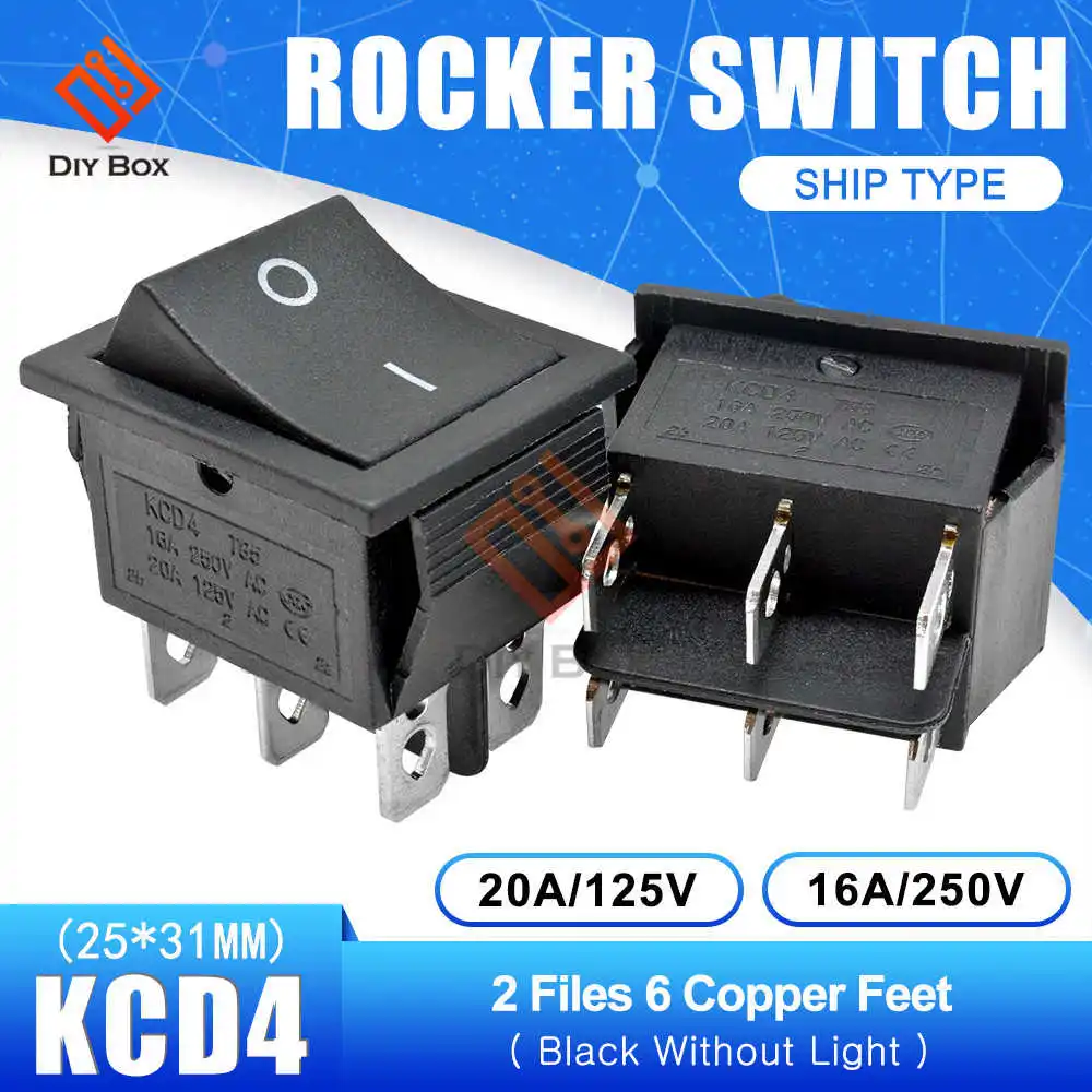 ON-OFF 6Pin Black KCD4 клавишная кнопка выключателя питания ВКЛ-ВЫКЛ/ВКЛ-ВЫКЛ-ВКЛ 2/3 положение 4/6 Pin электрическое оборудование со световым выключателем лодки 16A 250 В - Цвет: ON-OFF 6Pin Black