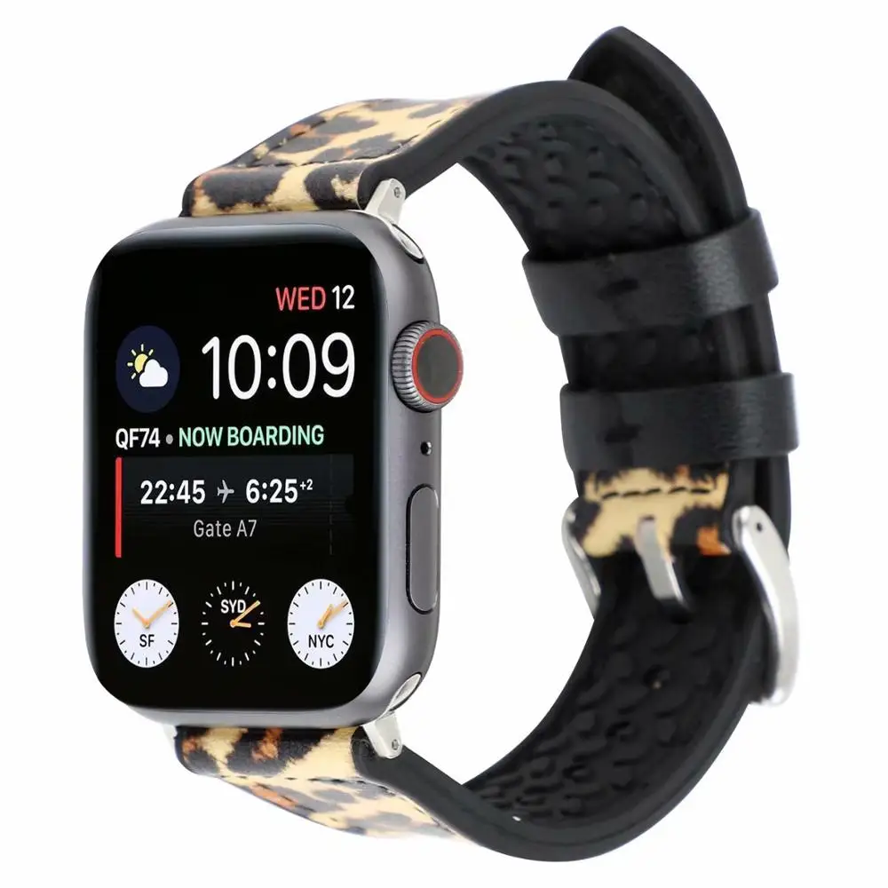 Гибридный ремешок для часов Apple Watch 42 мм 44 Серия 1 2 3 4 леопардовая кожа и силикон в