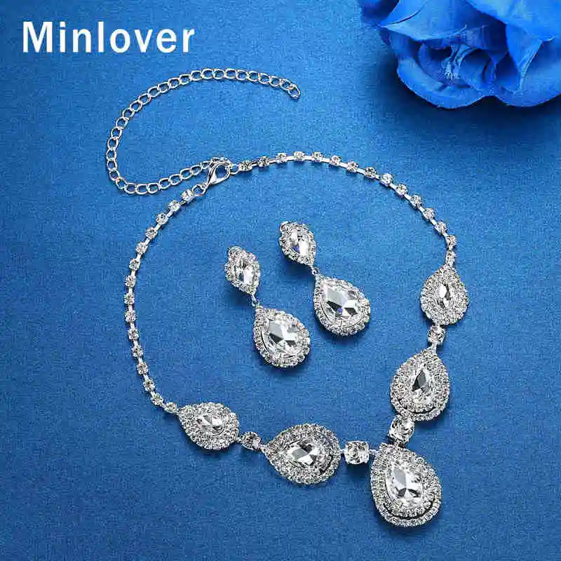 Minlover Свадебные Ювелирные наборы стразы элегантный подарок на праздник ожерелье