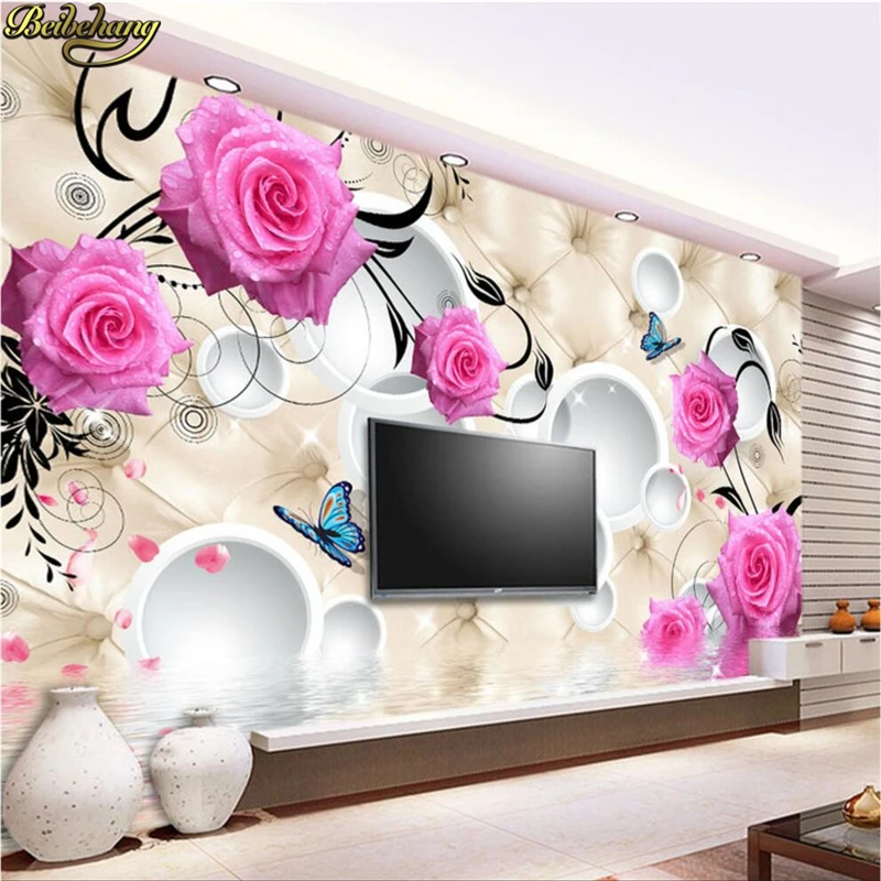 Beibehang-papel tapiz fotográfico personalizado 3D, pegatina de pared grande, romántico, rosa, cálido y suave, Kit 3D, Fondo de pared de moda