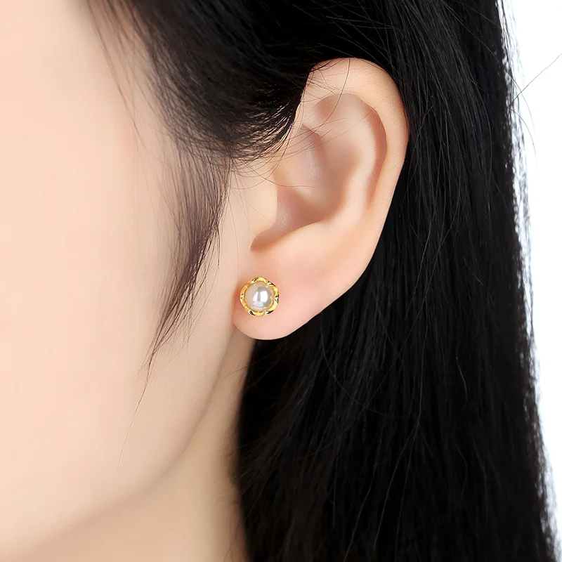 Аутентичные 925 стерлингового серебра имитация жемчуг серьги золотые Цвет Для