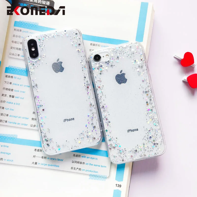 EKONEDA Crystal Transparent Case For iPhone X Glitter Bling Cover Silicone Coque 6S 6 7 8 Plus XS Max XR |