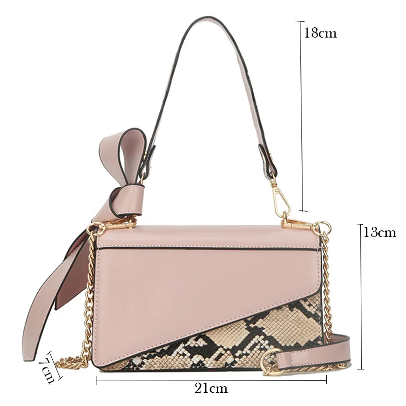 Женская сумка со змеиным принтом через плечо 2020 Новая Элегантная с бантом на