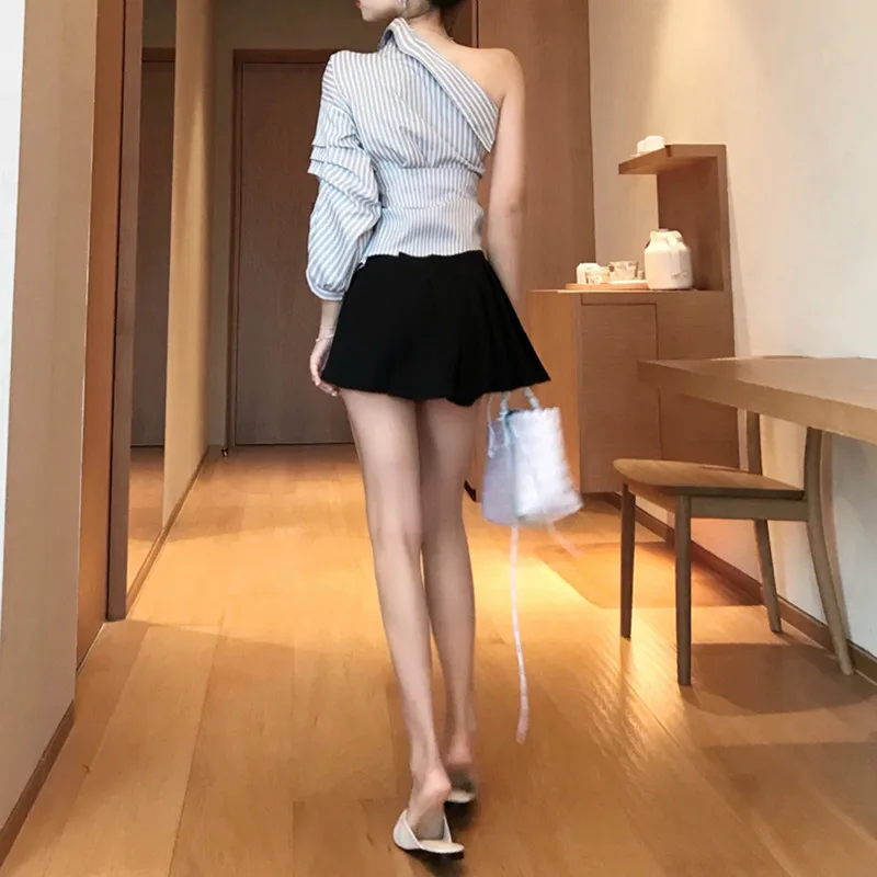 

Shirts Women Off Shoulder Fashion Striped Elegant Daily Womens Clothing Korean Style All-match High Quality Casual Spring Chic