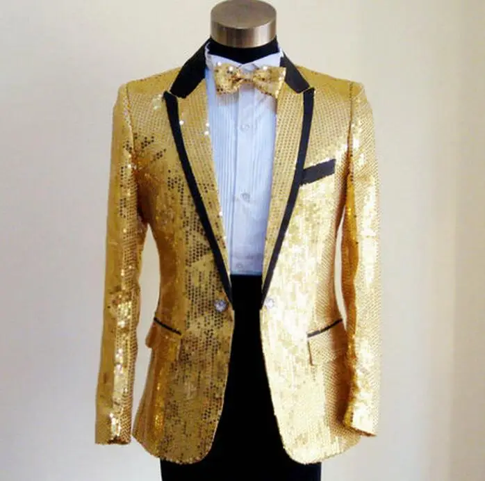 

Sell Like Hot Cakes / New Men's Fashion Dress Gold Sequins Costumes Suit /M--XXL