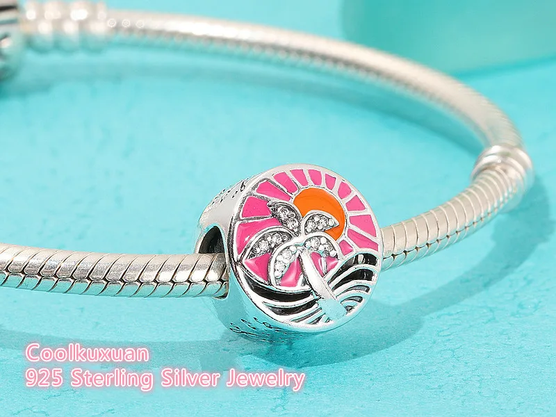 Летние разноцветные эмалированные бусины-подвески в виде тропического заката