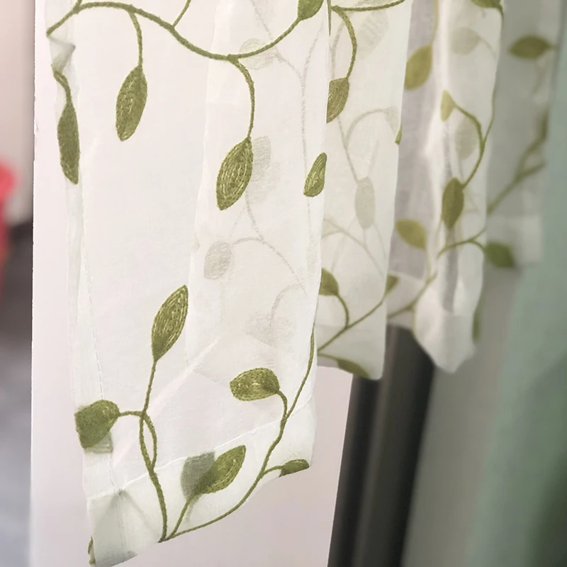 Короткие тюлевые шторы с вышивкой для кухни пасторальные листья узорные