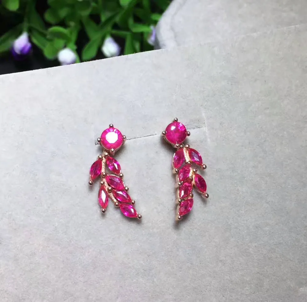 Серьги из серебра 925 пробы с натуральным красным Рубином|jewelry earrings|jewelry silver