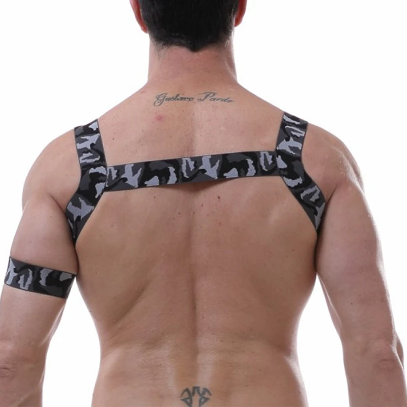 Men's Nylon Camouflage Rivet Chest Body Harness Belt Straps Club Wear Costume Lingerie Sexy Night Man Performance | Тематическая