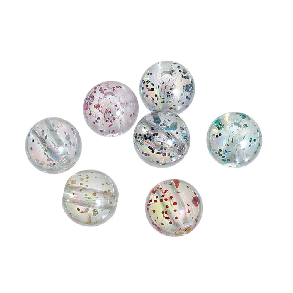 DoreenBeads прозрачный цвет акриловая жвачка Бусины круглые в случайном порядке блестки около 10 мм(3/") Диаметр, Отверстие: Около 2 мм, 100 шт