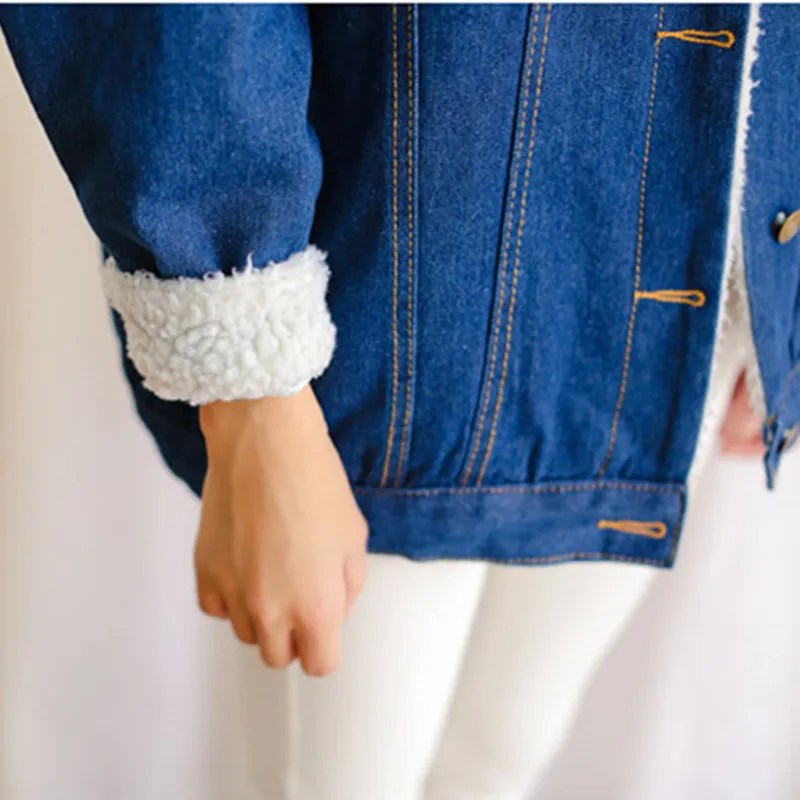 2017 Женское зимнее джинсовое шерстяное пальто плотные джинсы овечья шерсть