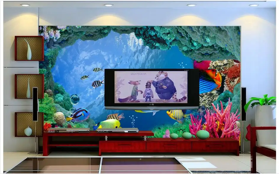 3d фото обои на заказ фрески настенный подводный мир 3 d мультяшный фон настенные