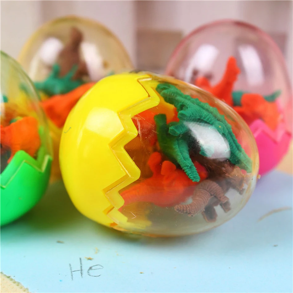 1Ball New Cartoon Dinosaur Egg Shape Colorful Novelty Pencil Eraser Rubber Primary School Student Prizes Gift Stationery E2005 | Канцтовары