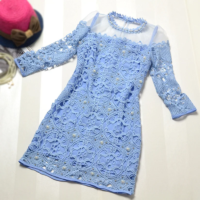 2014 new high quality European Milan fashion women's SILK organza lace embroidery Elegant Designer dress runway party dresses | Женская