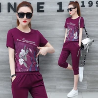 leisure sporting suit female summer fashion 2 piece set ladies new large size tracksuit for women tops and pants free shipping
