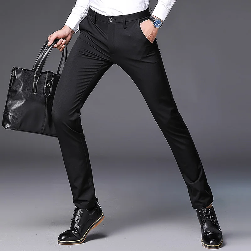 2020 Spring Men's Pants Fashion Business Solid Blue Black Elastic Work Men Cotton Casual Long Trousers Autumn Clothes |