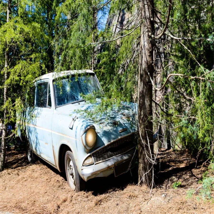 Laeacco заброшенный автомобиль деревья декорации фотофоны виниловые фото фон на