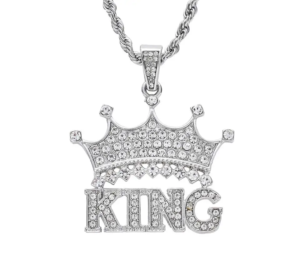 Посеребренный Мужчины Хип-хоп Iced out bling king of колье с кулоном Корона AAA Циркон Модные мужские подвески для хип-хопа ожерелье очаровательные подарочные украшения - Окраска металла: Посеребренный