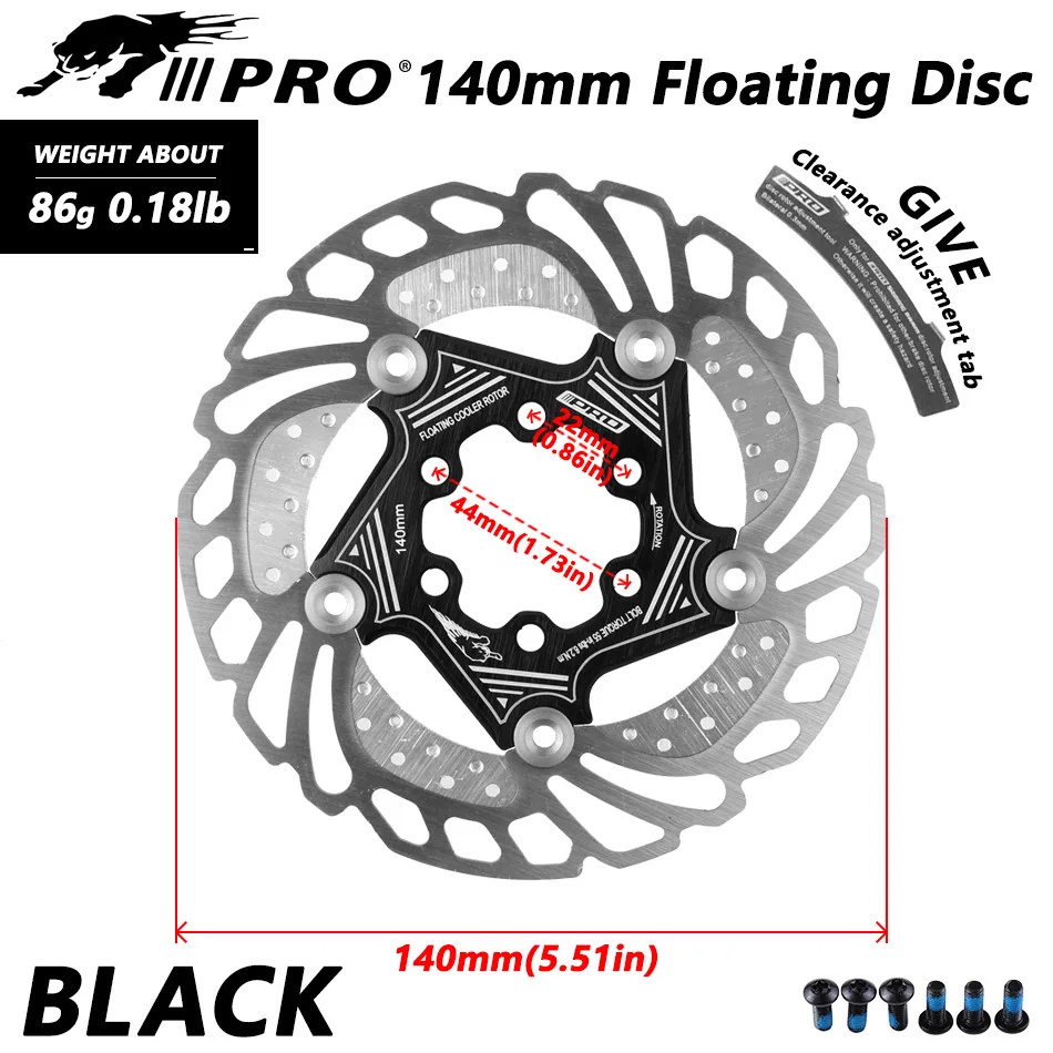 140mm black IIIPRO MTB/дорожный велосипед велосипедный дисковый тормоз охлаждения плавающий ротор 140/160/180/203 мм горный велосипед 6 болтов рассеивания тепла 1 шт - Цвет: 140mm black
