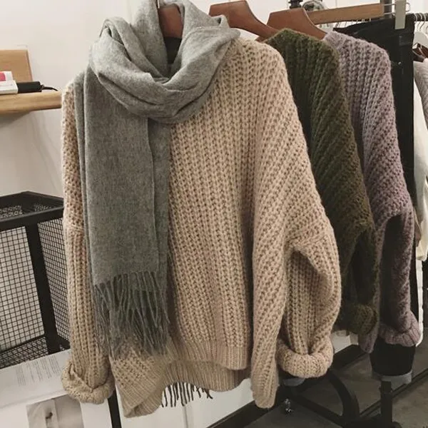 Женский свитер в стиле Харадзюку зимний свободный ретро пуловер пальто куртка