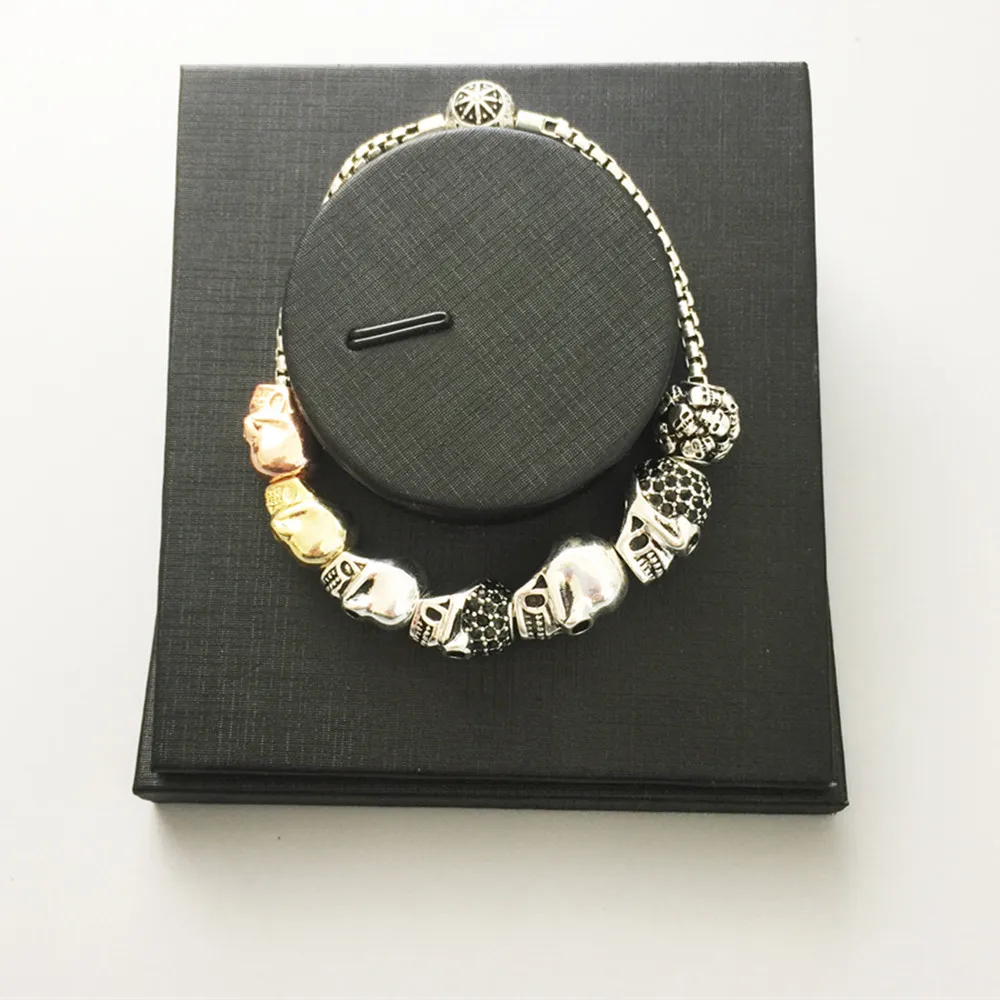 Серебряный черный циркониевый череп бусины несколько крошечных бусин Fit браслет