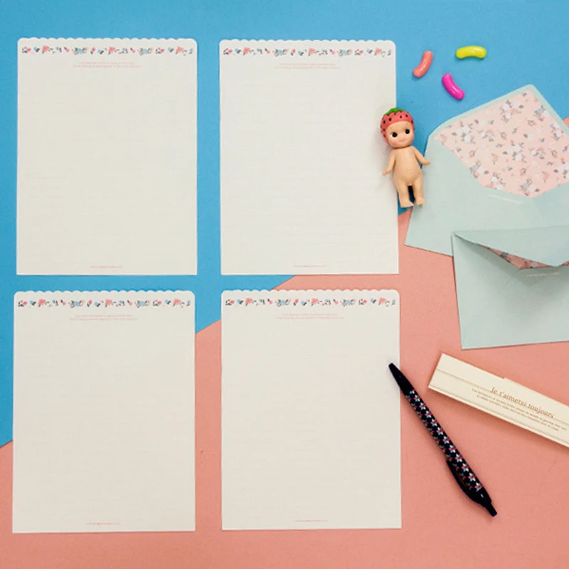 12 листов Lletter Paper + 6 шт конвертов милый набор мелко цветочных букв бумажных