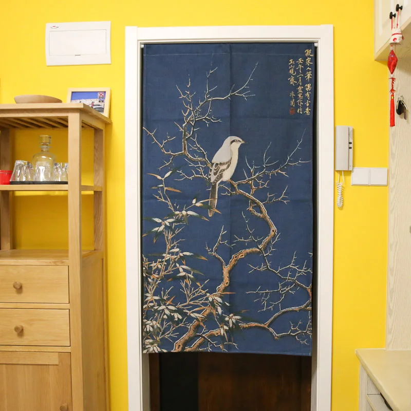 Японский гобелен Noren с принтом птиц и цветов хлопковая льняная дверная занавеска