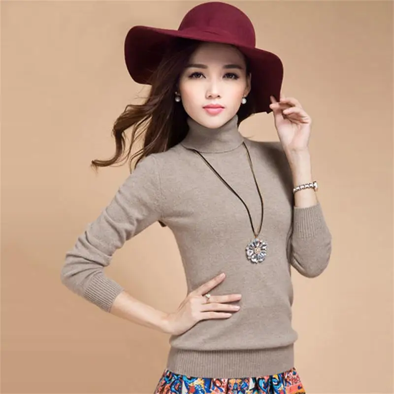 Свитер женский осенне-зимний кашемировый с высоким воротником | Женская одежда